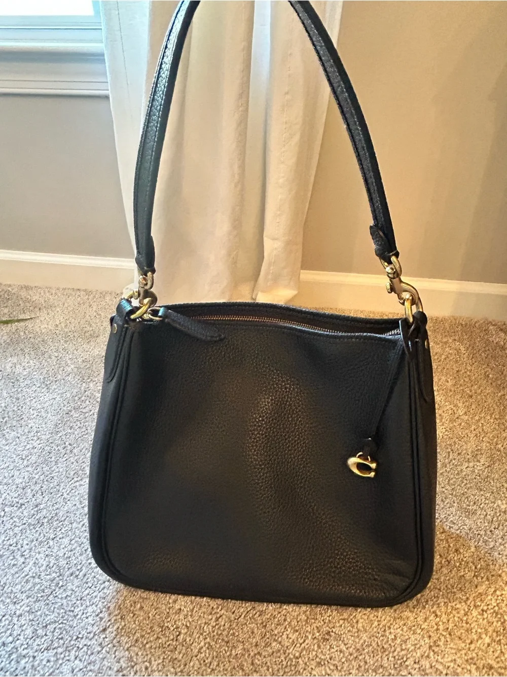 Coach Cary Black Pebbled Leather Hobo with Gold Hardware